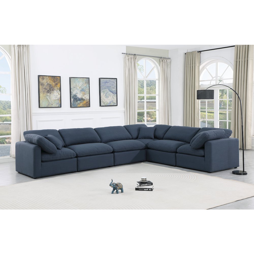 Indulge Navy Linen Textured Fabric Modular Sectional