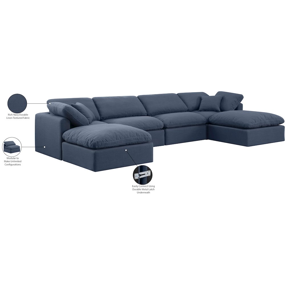 Indulge Navy Linen Textured Fabric Modular Sectional