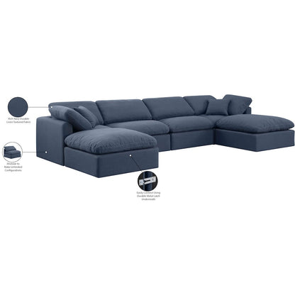 Indulge Navy Linen Textured Fabric Modular Sectional