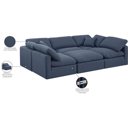Indulge Navy Linen Textured Fabric Modular Sectional