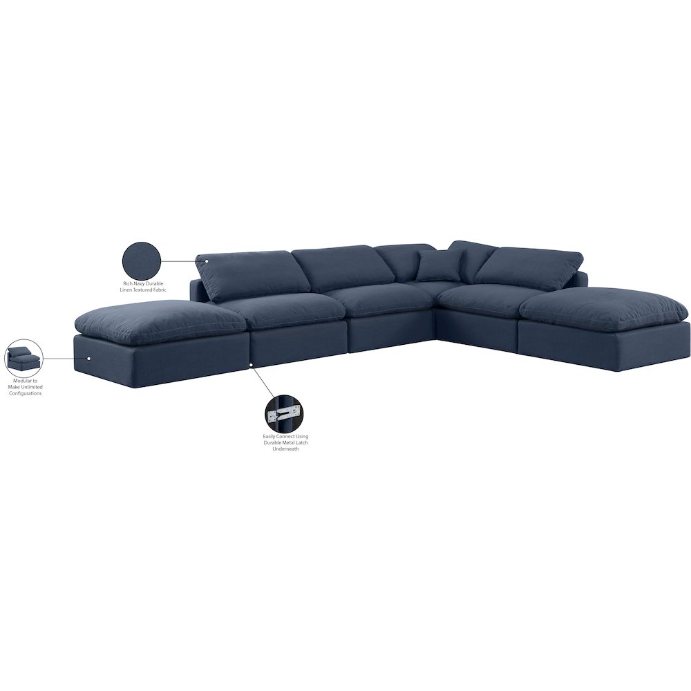 Indulge Navy Linen Textured Fabric Modular Sectional