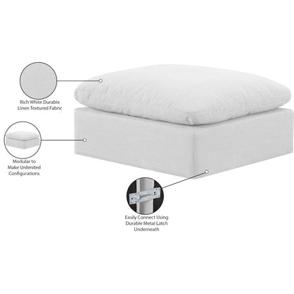 Indulge White Linen Textured Fabric Ottoman