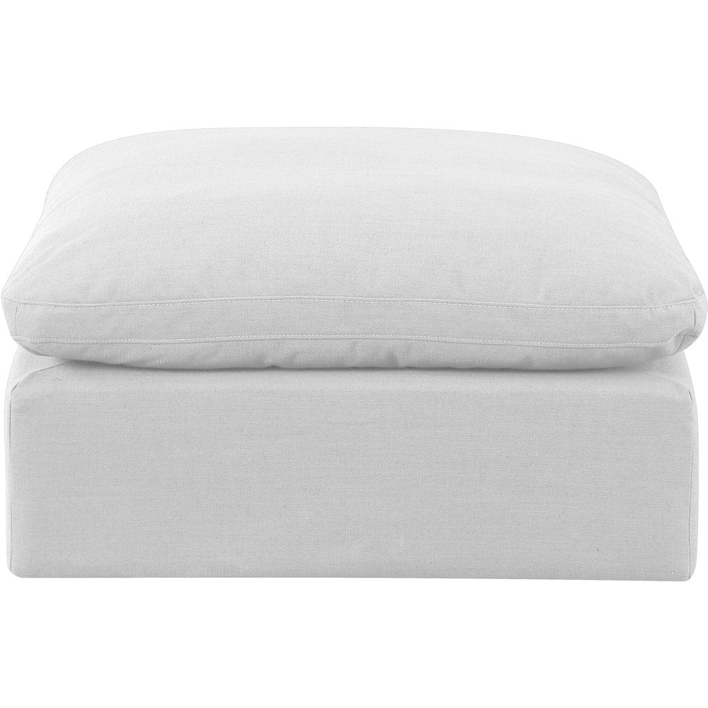 Indulge White Linen Textured Fabric Ottoman