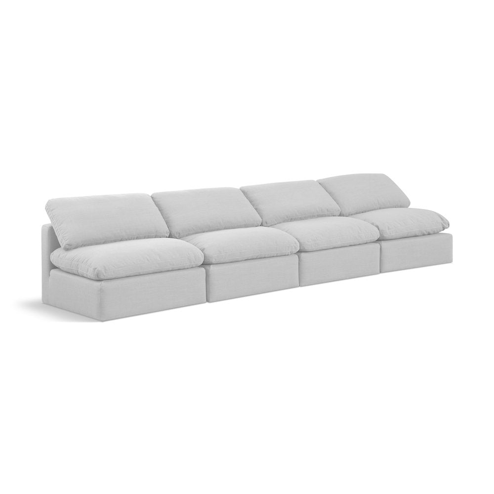 Indulge White Linen Textured Fabric Modular Sofa