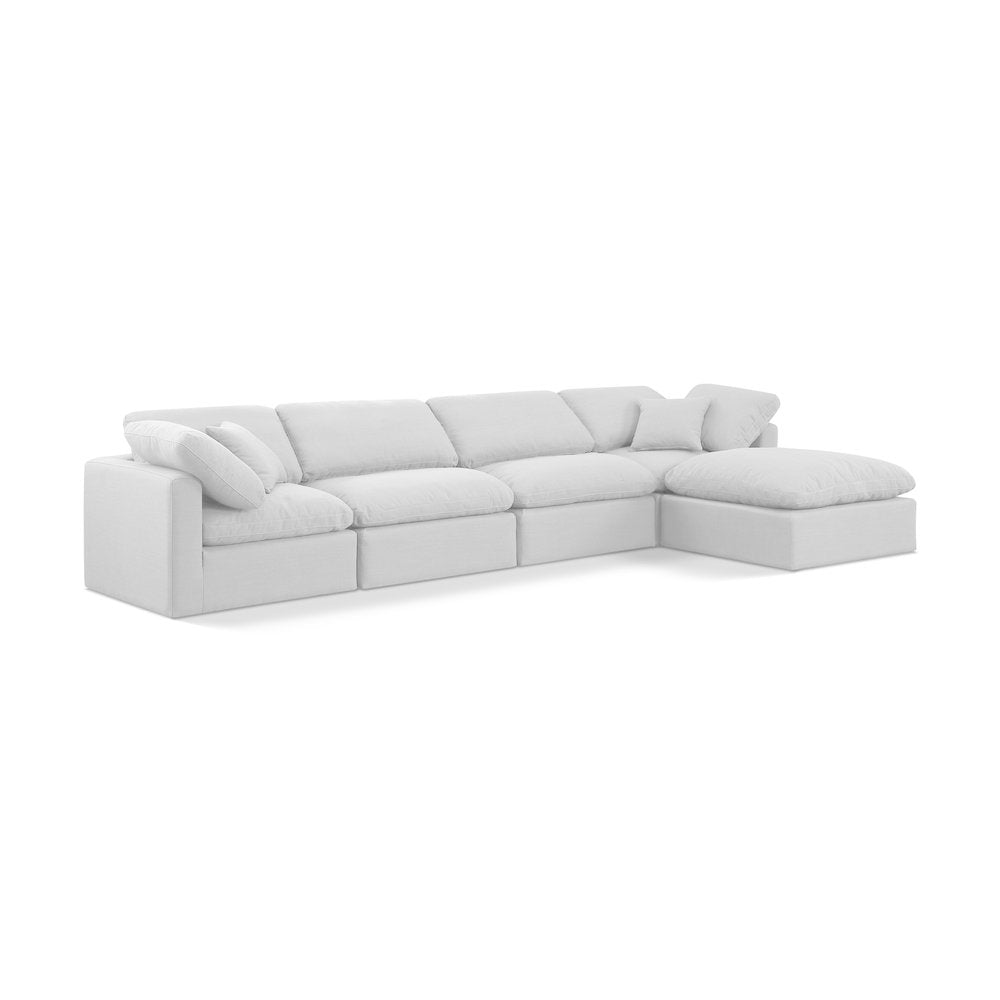 Indulge White Linen Textured Fabric Modular Sectional
