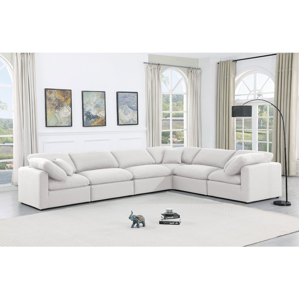 Indulge White Linen Textured Fabric Modular Sectional