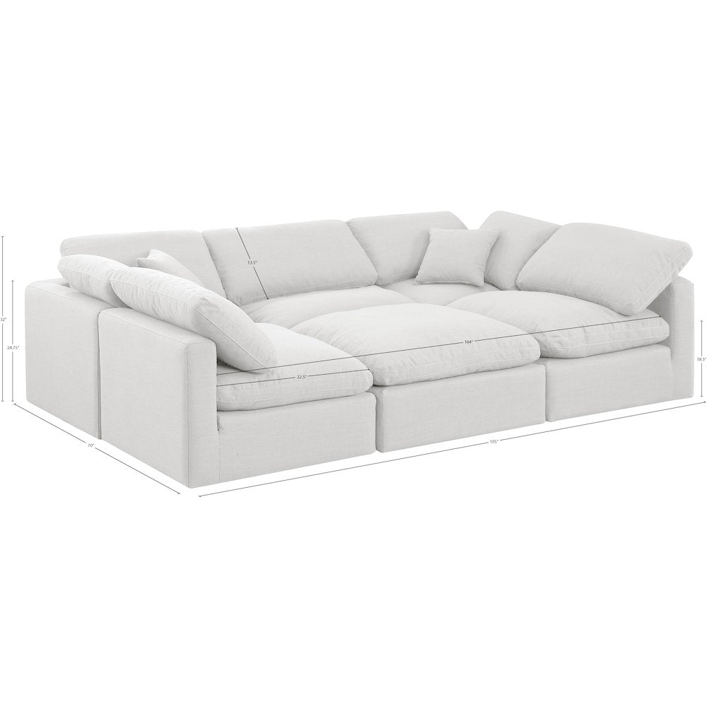Indulge White Linen Textured Fabric Modular Sectional