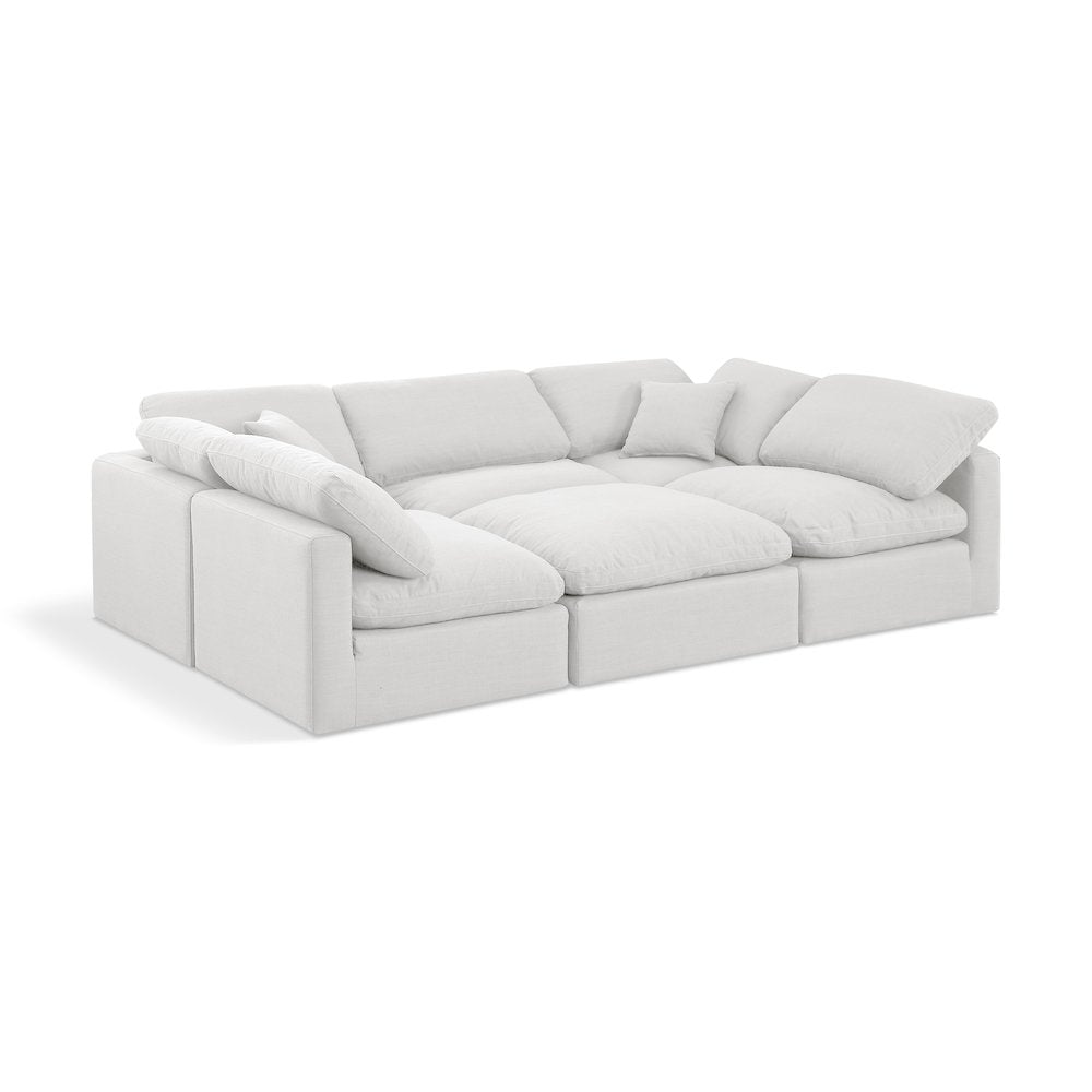 Indulge White Linen Textured Fabric Modular Sectional