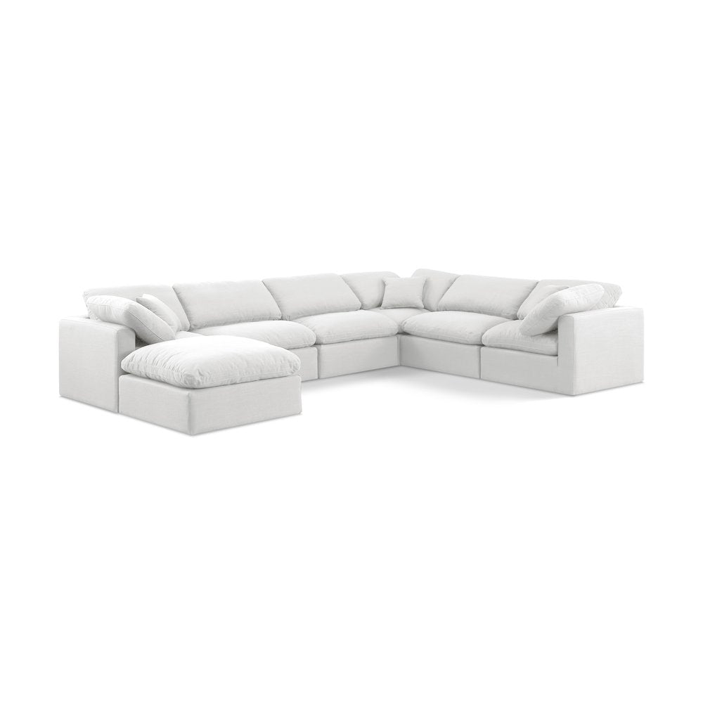 Indulge White Linen Textured Fabric Modular Sectional