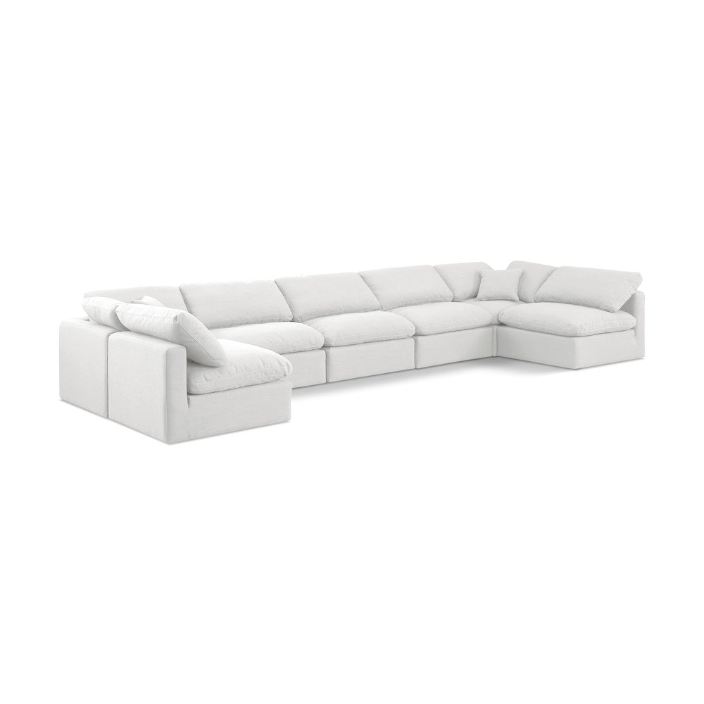 Indulge White Linen Textured Fabric Modular Sectional