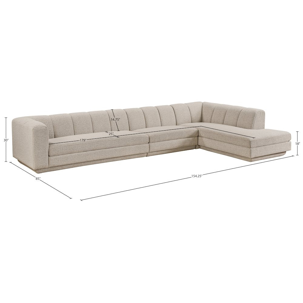 Modari Beige Fabric Upholstered 3pc. Modular Sectional