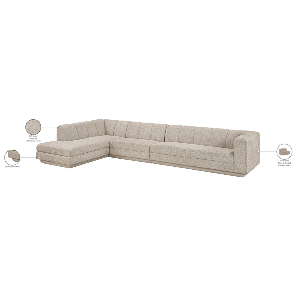 Modari Beige Fabric Upholstered 3pc. Modular Sectional