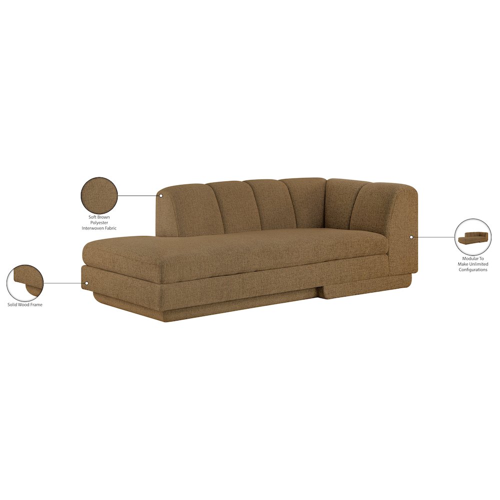 Modari Brown Fabric Upholstered Right Arm Chaise