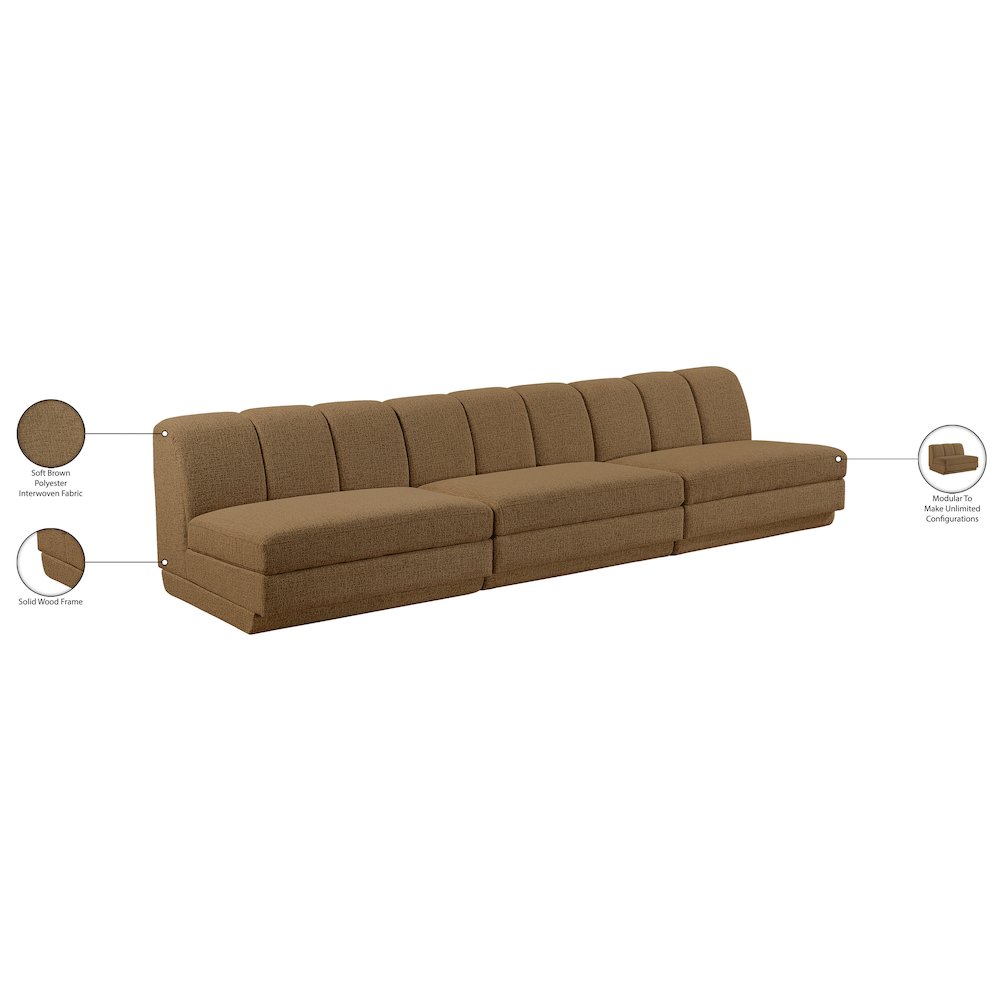 Modari Brown Fabric Upholstered 3pc. Modular Sofa