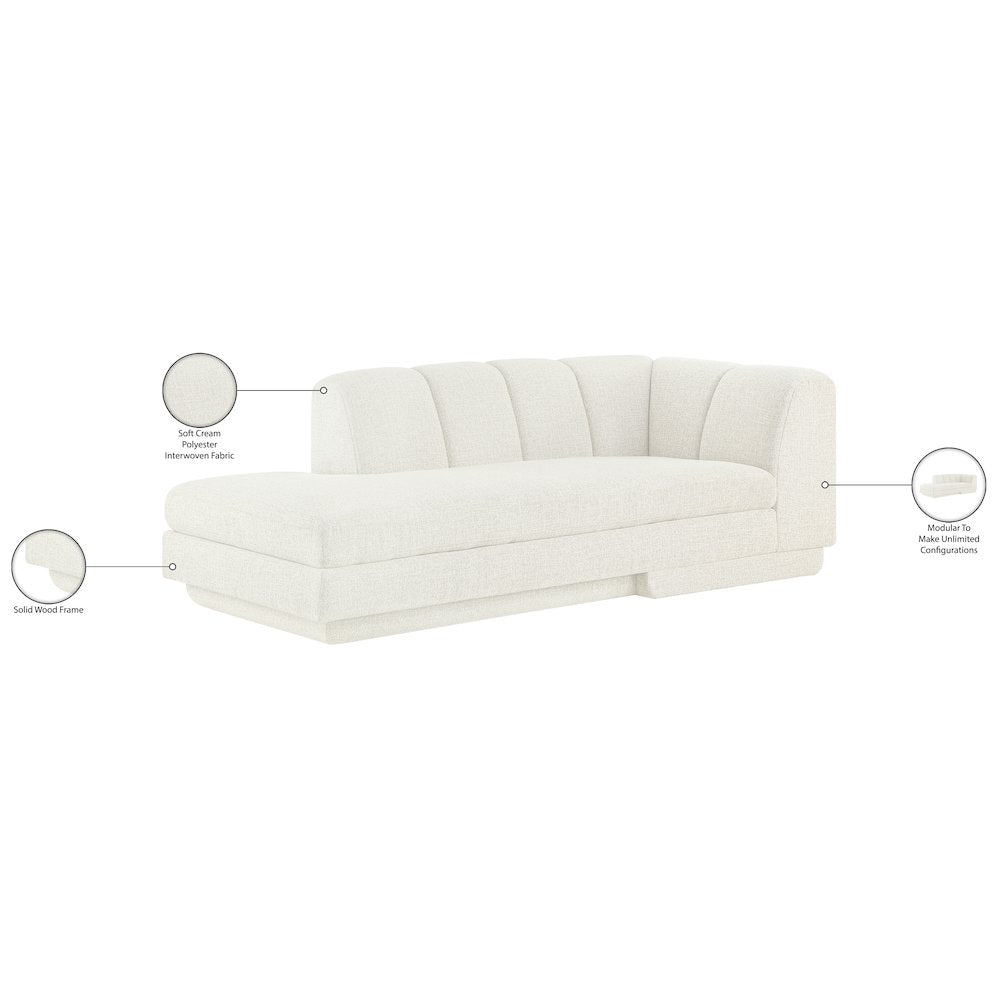 Modari Cream Fabric Upholstered Right Arm Chaise
