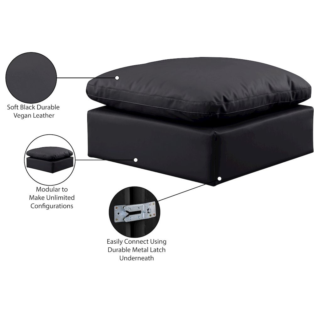 Indulge Black Vegan Leather Ottoman