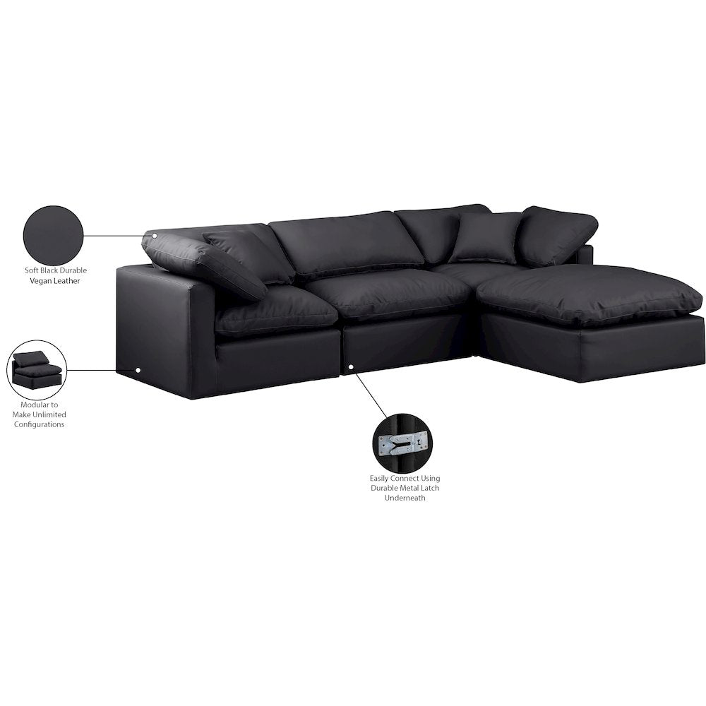 Indulge Black Vegan Leather Modular Sectional
