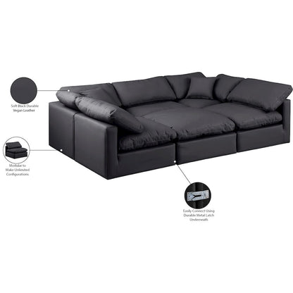 Indulge Black Vegan Leather Modular Sectional