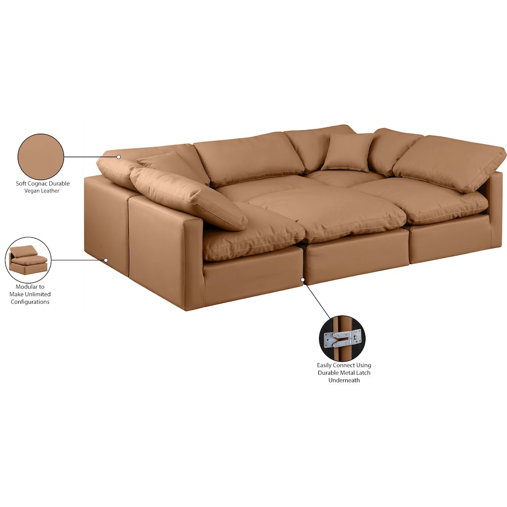 Indulge Cognac Vegan Leather Modular Sectional