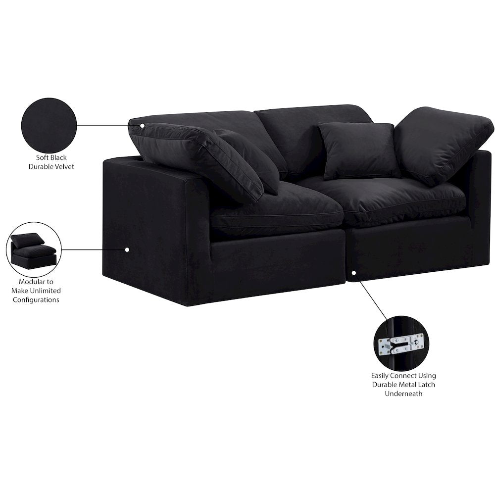 Indulge Black Velvet Modular Sofa