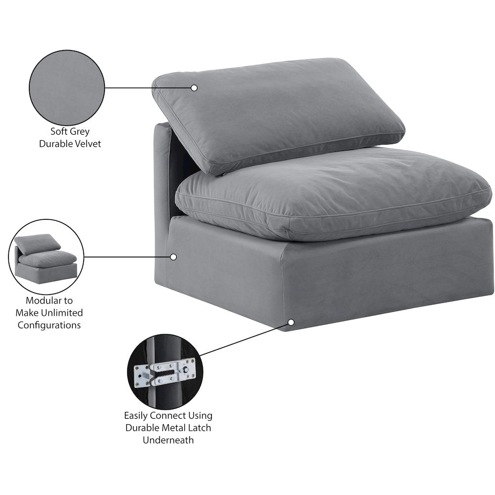 Indulge Grey Velvet Armless Chair