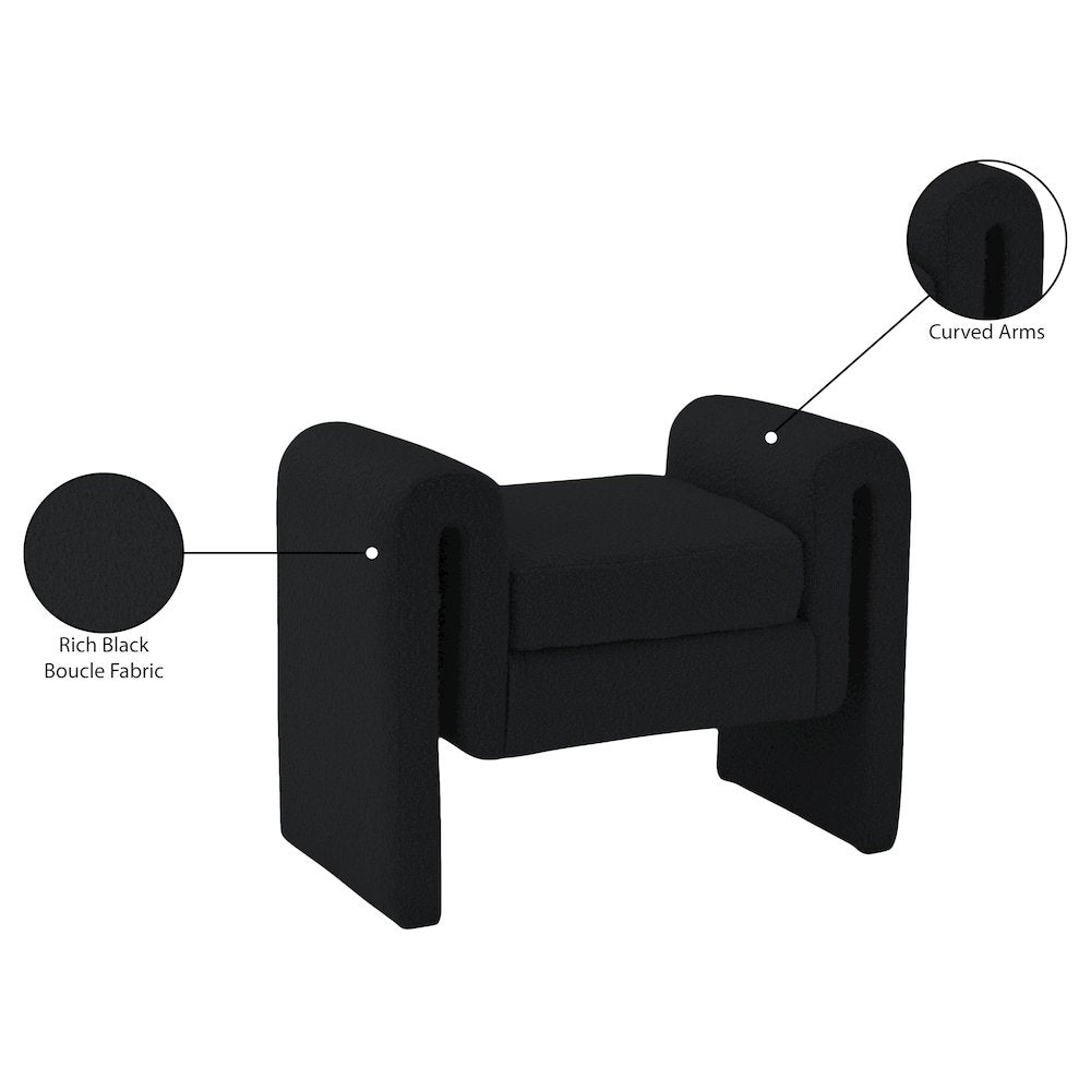 Stylus Black Boucle Fabric Bench