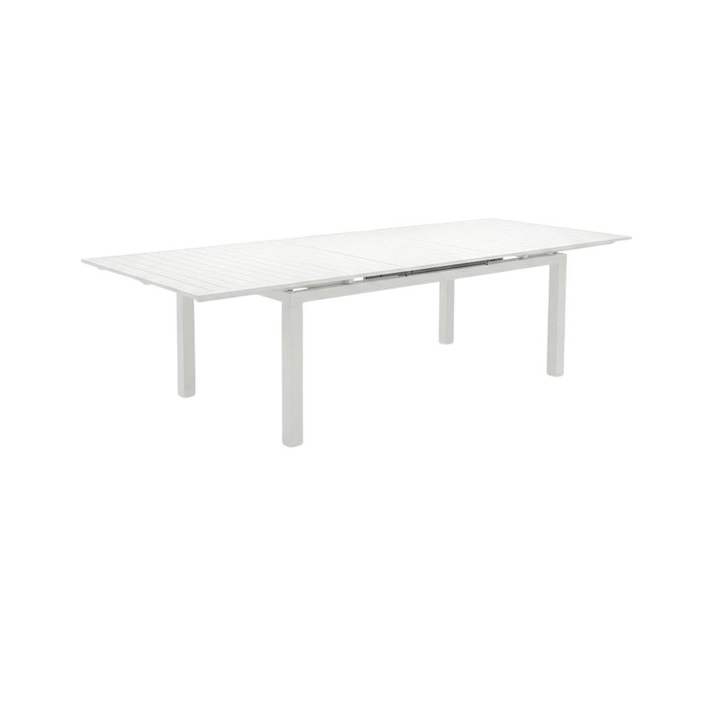 Contemporary White Outdoor Dining Table For Patio With Adjustable Width