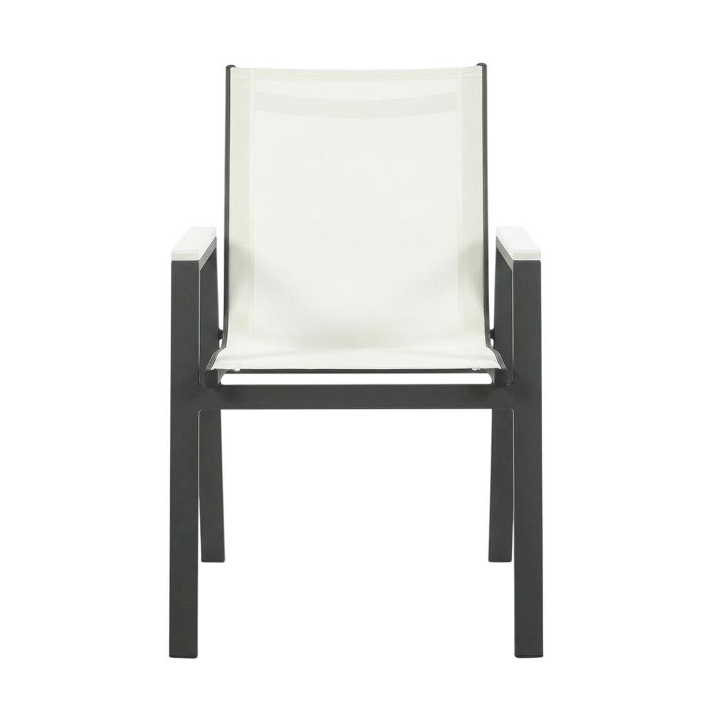 Outdoor Patio Dining Armchairs Set Of 2 In White Mesh Fabric, Contemporary Style