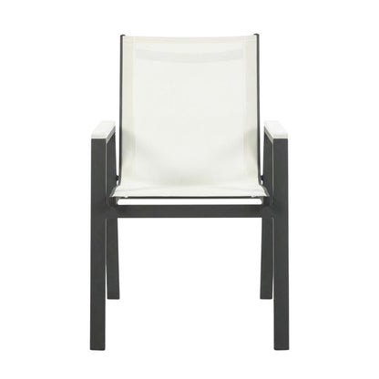 Outdoor Patio Dining Armchairs Set Of 2 In White Mesh Fabric, Contemporary Style