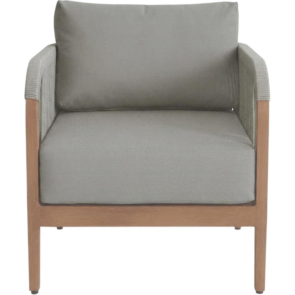 Gray Fabric Outdoor Patio Chair With Aluminum Frame And Teak Wood Look