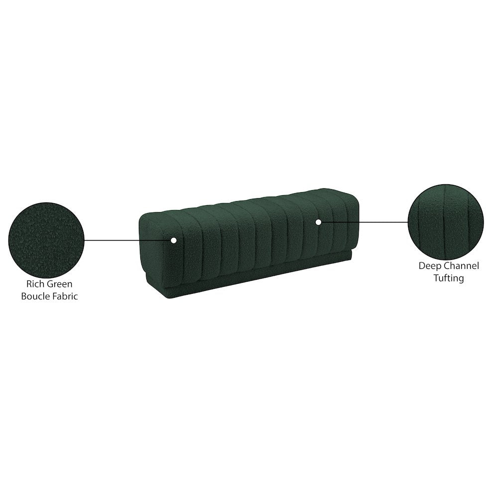 Heathrow Green Boucle Fabric Ottoman/Bench