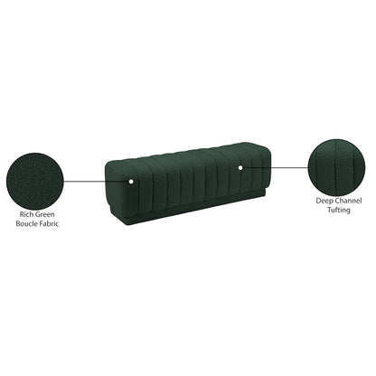 Heathrow Green Boucle Fabric Ottoman/Bench