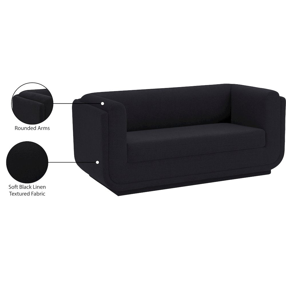 Kimora Black Linen Textured Fabric Loveseat
