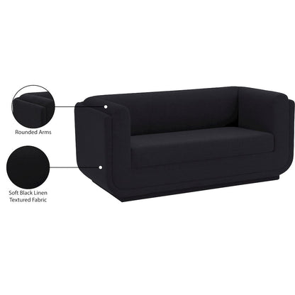 Kimora Black Linen Textured Fabric Loveseat