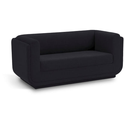 Kimora Black Linen Textured Fabric Loveseat