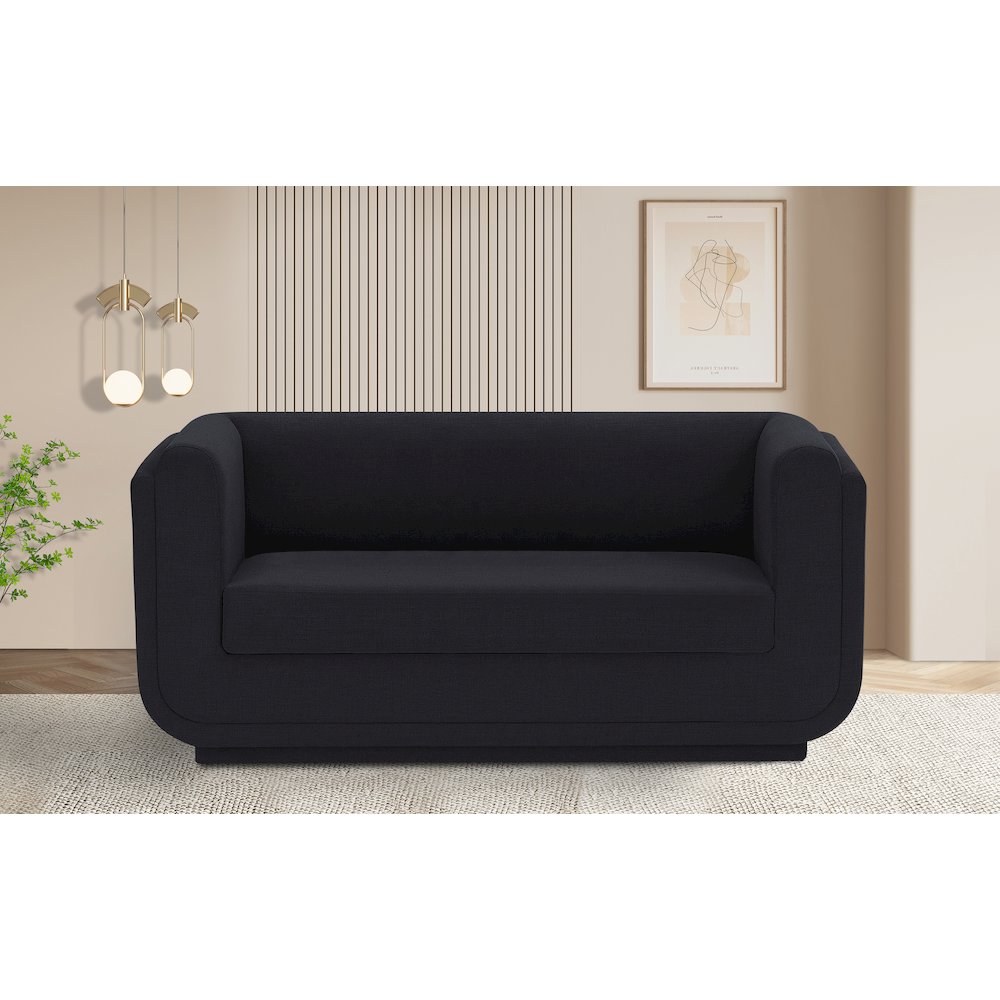 Kimora Black Linen Textured Fabric Loveseat