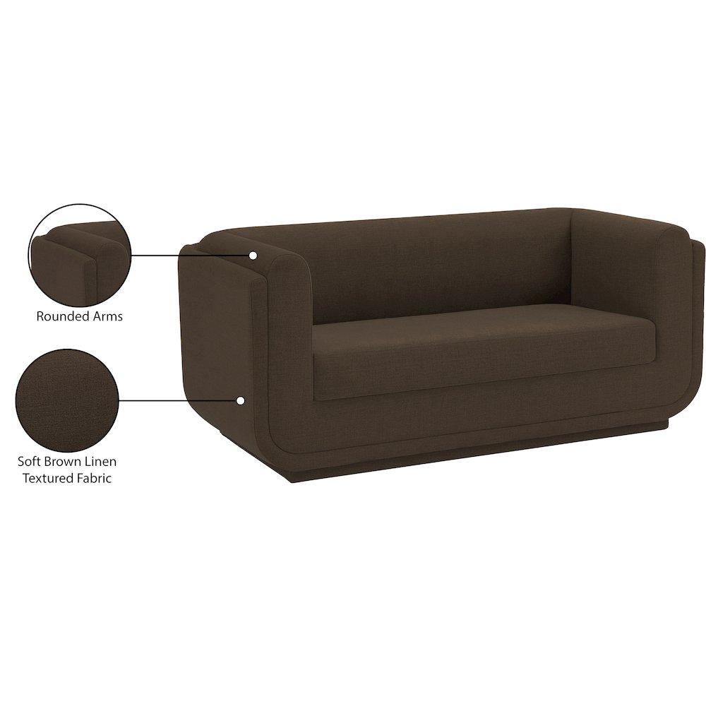 Kimora Brown Linen Textured Fabric Loveseat