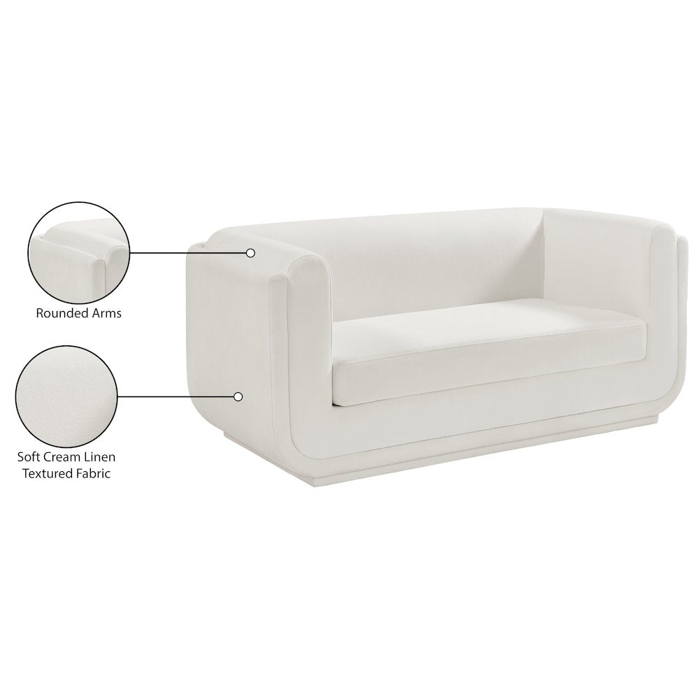 Kimora Cream Linen Textured Fabric Loveseat