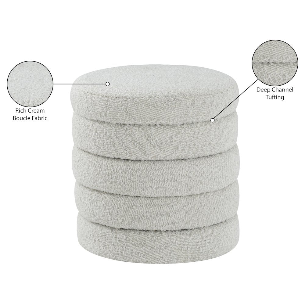 Aphia Cream Boucle Fabric Ottoman/Stool
