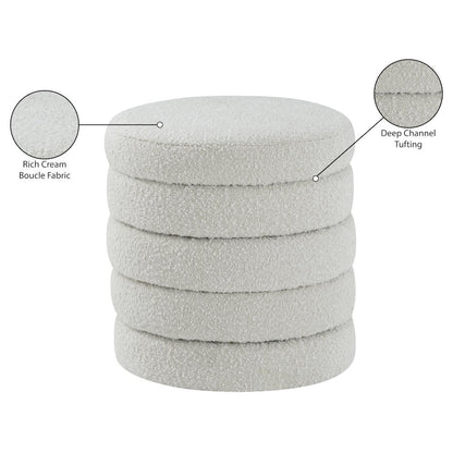 Aphia Cream Boucle Fabric Ottoman/Stool