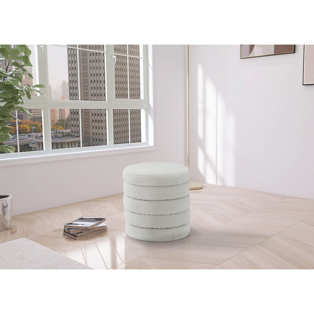 Aphia Cream Boucle Fabric Ottoman/Stool
