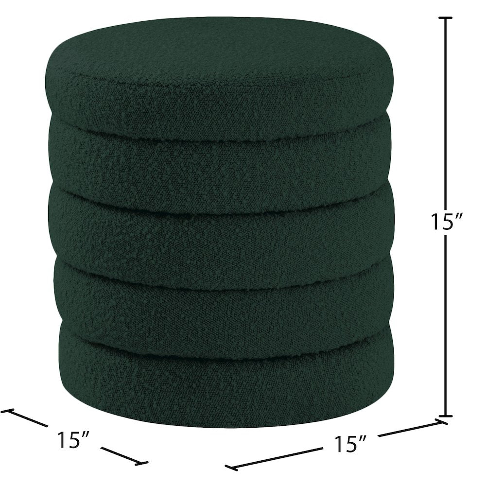 Aphia Green Boucle Fabric Ottoman/Stool