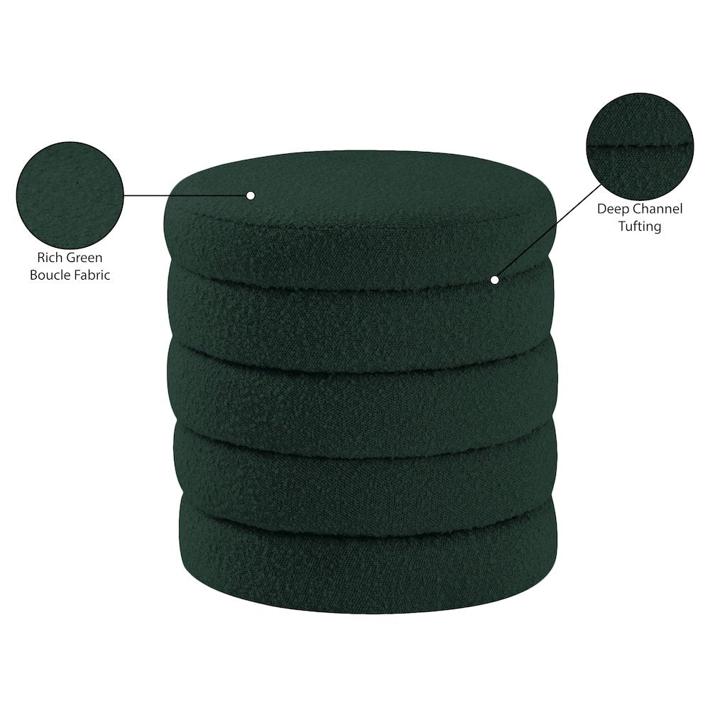 Aphia Green Boucle Fabric Ottoman/Stool