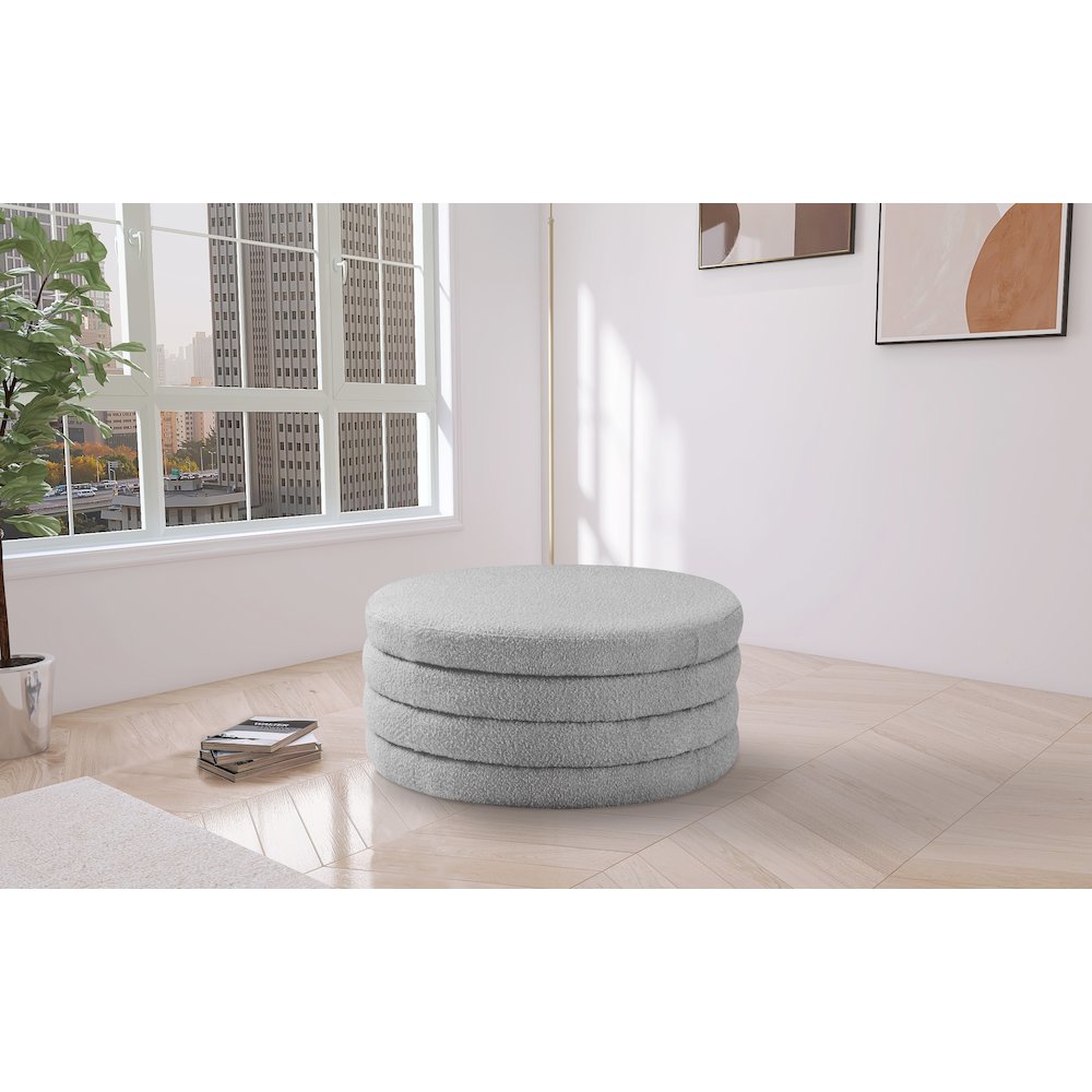 Aphia Grey Boucle Fabric Ottoman/Coffee Table