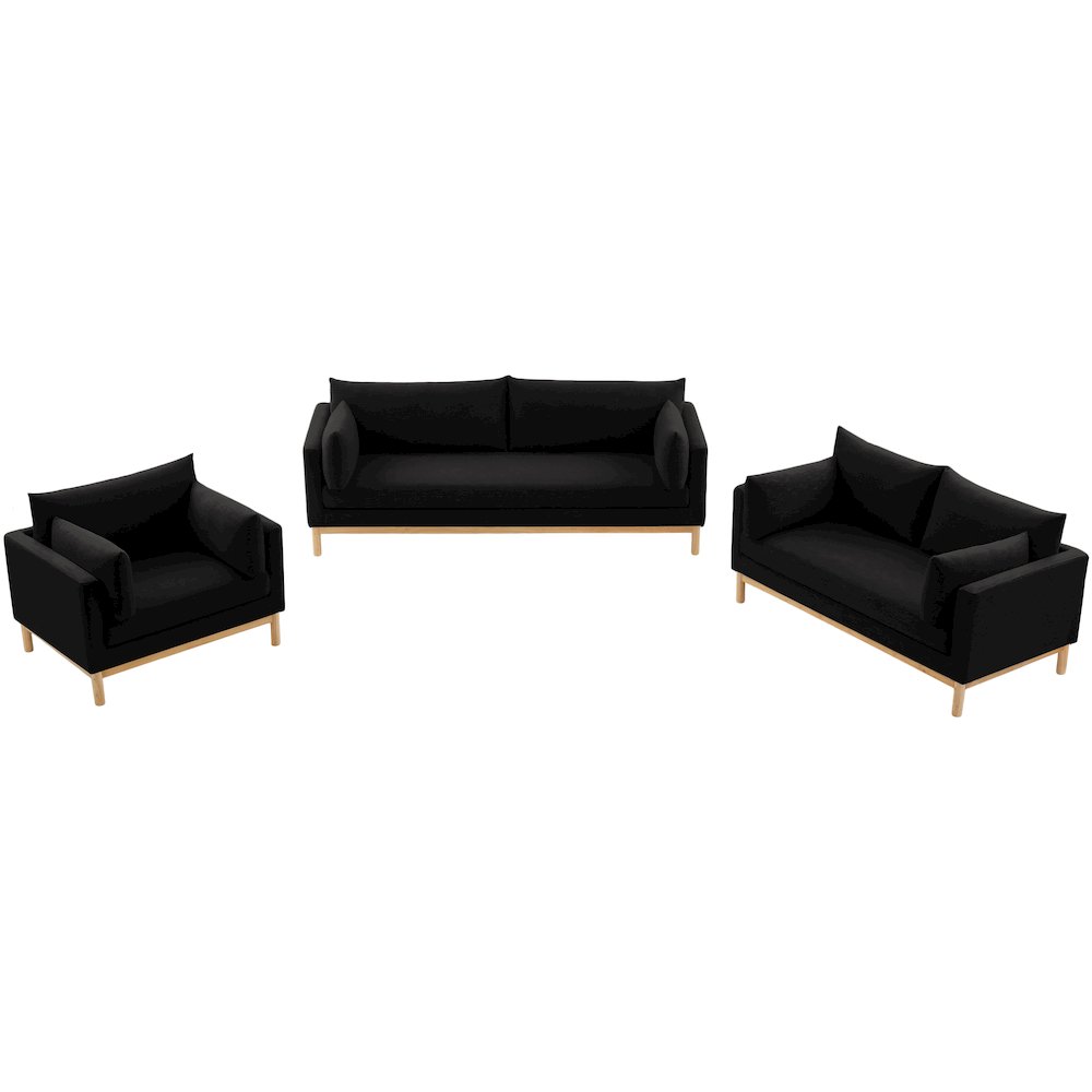 Langham Black Linen Textured Fabric Loveseat