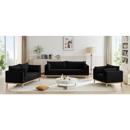 Langham Black Linen Textured Fabric Loveseat
