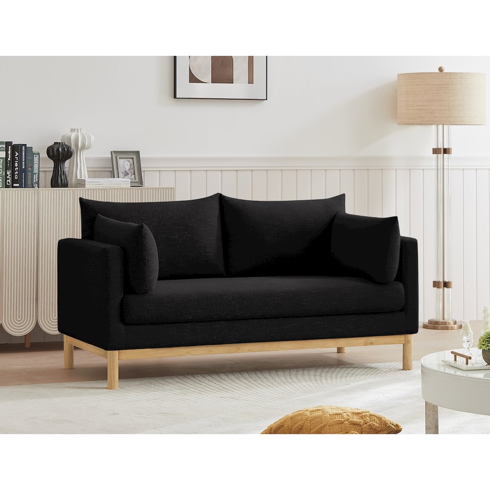 Langham Black Linen Textured Fabric Loveseat