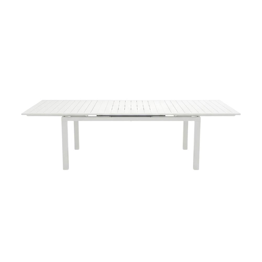 Contemporary White Outdoor Dining Table For Patio With Adjustable Width