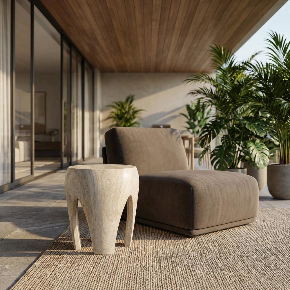 Concrete And Fiberglass Indoor/Outdoor Round End Table With Art Deco Style