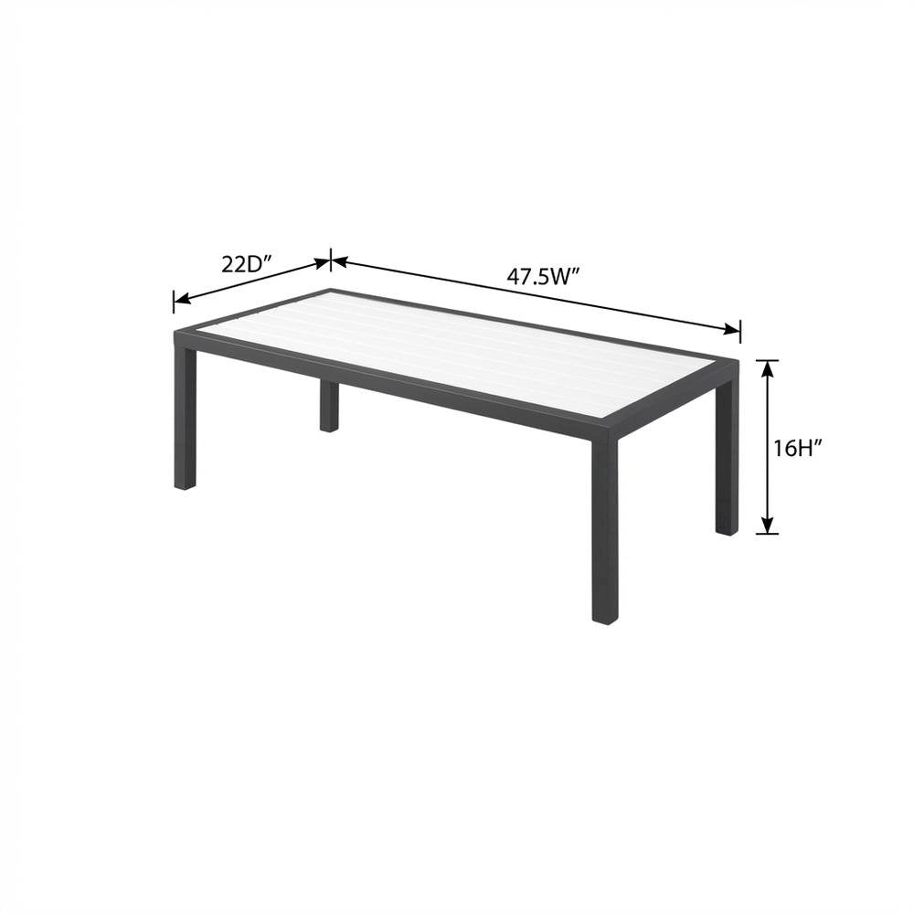 White Wood Look Accent Paneling Outdoor Patio Aluminum Coffee Table